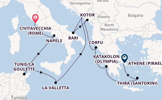 Middellandse Zee vanaf Civitavecchia (Rome), Italië met de Seven Seas Mariner