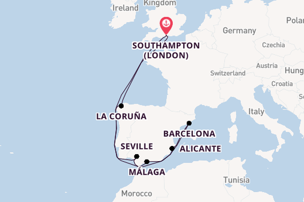 Western Mediterranean from Southampton, England with the Arvia