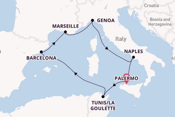 Western Mediterranean from Palermo, Sicily, Italy with the MSC Euribia