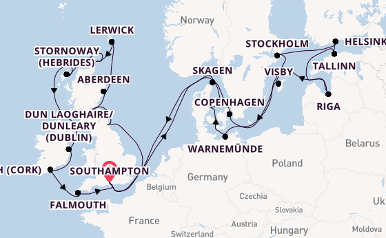 British Isles from Southampton, England with the Marina