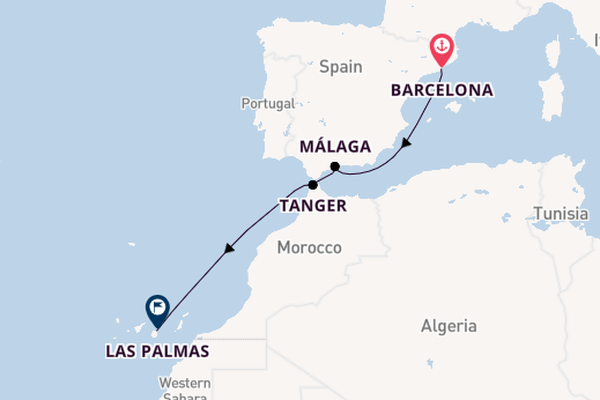 Westelijke Middellandse Zee vanaf Barcelona, Spanje met de Costa Smeralda
