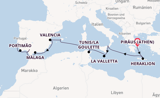 Mittelmeer ab Piräus (Athen), Griechenland auf der Seven Seas Navigator
