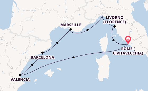Western Mediterranean from Rome (Civitavecchia), Italy with the MSC Sinfonia