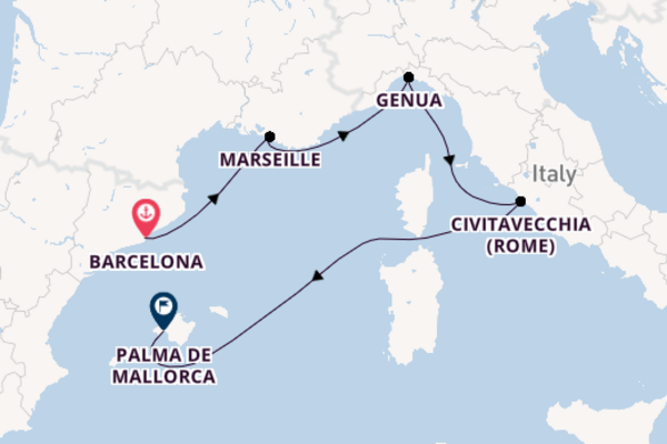 Westelijke Middellandse Zee vanaf Barcelona, Spanje met de MSC Seaview