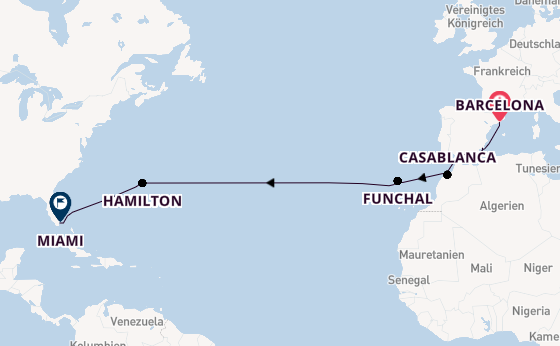 Transatlantik ab Barcelona, Spanien auf der Seven Seas Voyager