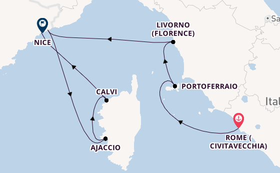 Western Mediterranean from Rome (Civitavecchia), Italy with the Evrima