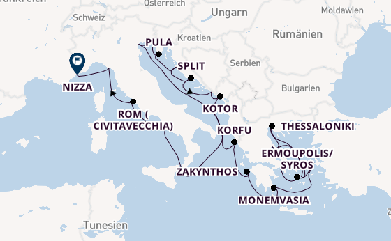 Östliches Mittelmeer ab Piräus (Athen), Griechenland auf der Azamara Onward