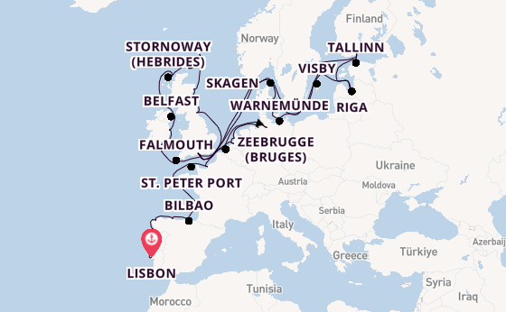 British Isles from Lisbon, Portugal with the Marina