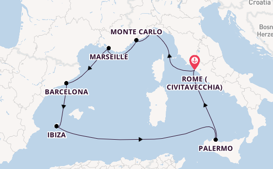 Western Mediterranean from Rome (Civitavecchia), Italy with the Costa Toscana