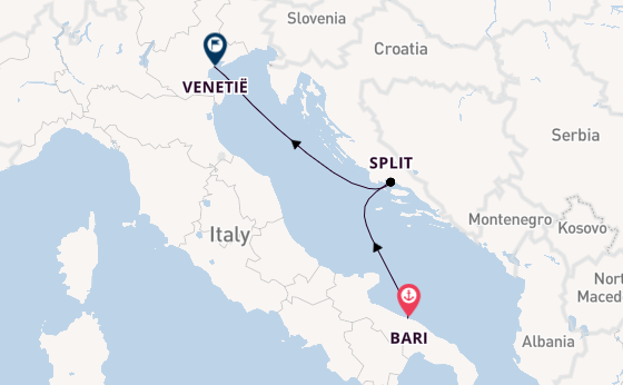 Westelijke Middellandse Zee vanaf Bari, Italië met de MSC Lirica