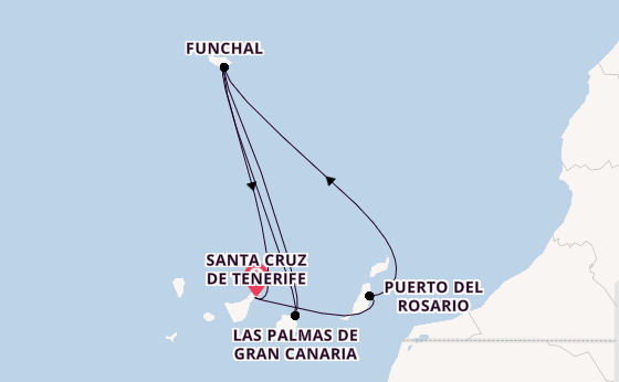 Canary Islands from Santa Cruz de Tenerife, Spain with the Costa Smeralda