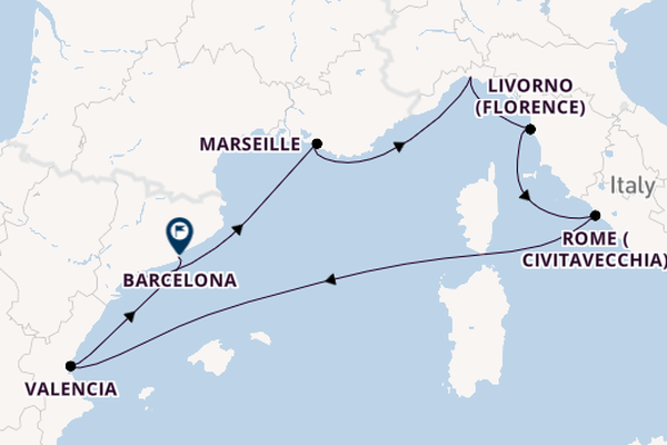 Western Mediterranean from Tarragona, Spain with the MSC Lirica