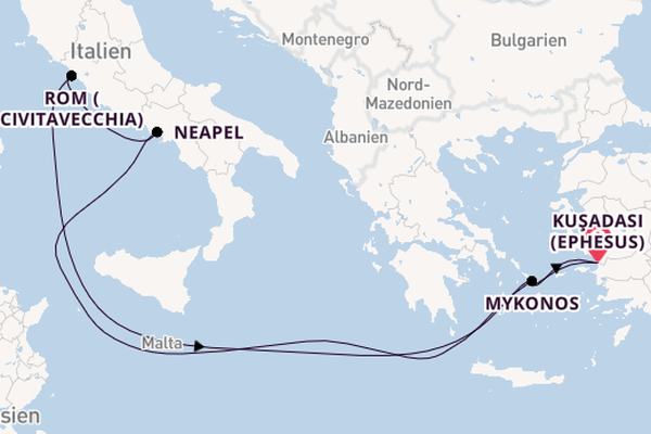 Mittelmeer ab Kuşadası (Ephesus), Türkei auf der MSC Divina