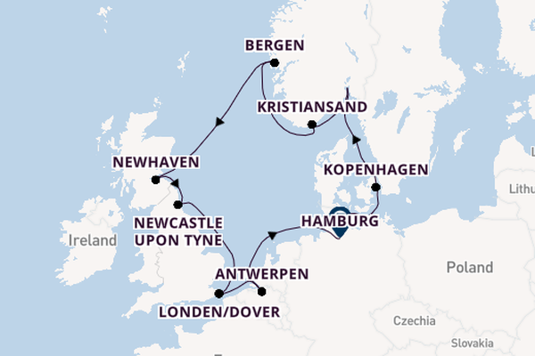 Verenigd Koninkrijk vanaf Kiel, Duitsland met de MS EUROPA 2