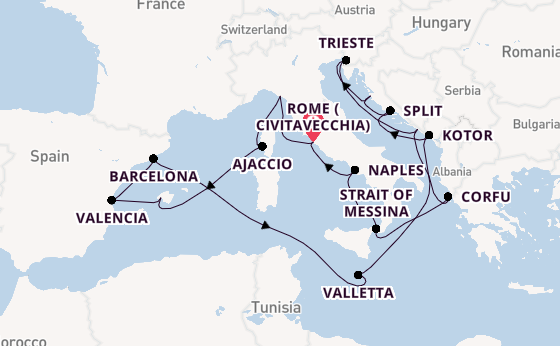 Mediterranean Sea from Rome (Civitavecchia), Italy with the Queen Elizabeth