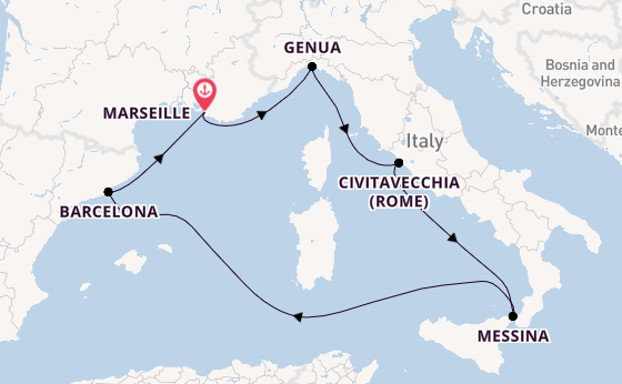 Westelijke Middellandse Zee vanaf Marseille, Frankrijk met de MSC World Europa