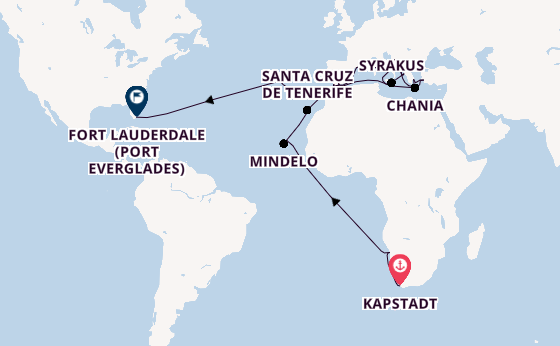 Transatlantik ab Kapstadt, Südafrika auf der Coral Princess