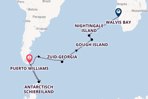 trans-Atlantisch vanaf Puerto Williams, Chili met de Silver Wind