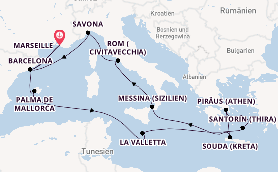 Mittelmeer ab Marseille, Frankreich auf der Costa Fascinosa