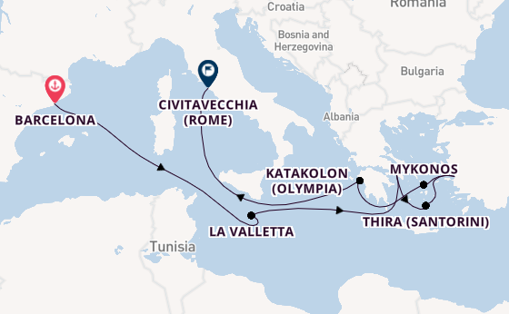 Middellandse Zee vanaf Barcelona, Spanje met de Celebrity Equinox