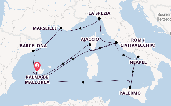 Westliches Mittelmeer ab Palma de Mallorca, Spanien auf der Mein Schiff 4