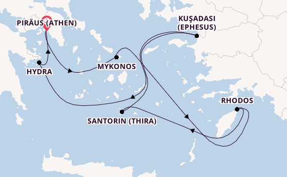 Östliches Mittelmeer ab Piräus (Athen), Griechenland auf der Celebrity Infinity