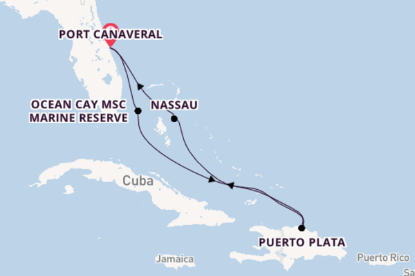 Caribbean from Port Canaveral, Florida with the MSC Grandiosa