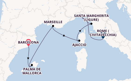 Western Mediterranean from Barcelona, Spain with the Sun Princess