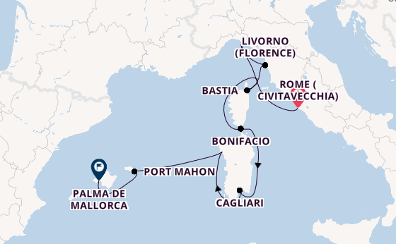 Western Mediterranean from Rome (Civitavecchia), Italy with the EUROPA