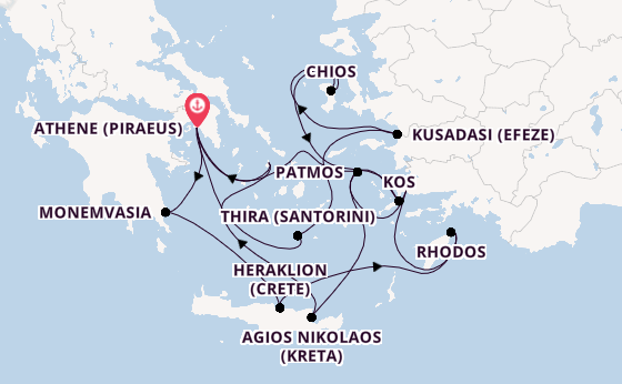 Oostelijke Middellandse Zee vanaf Athene (Piraeus), Griekenland met de Azamara Onward