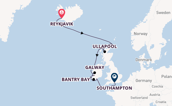 British Isles from Reykjavik, Iceland with the Insignia