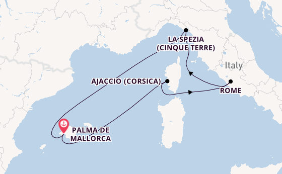 Westelijke Middellandse Zee vanaf Palma de Mallorca, Mallorca, Spanje met de Mein Schiff Flow