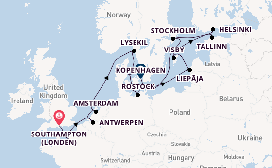 Engeland vanaf Southampton (Londen), Engeland met de Seven Seas Mariner