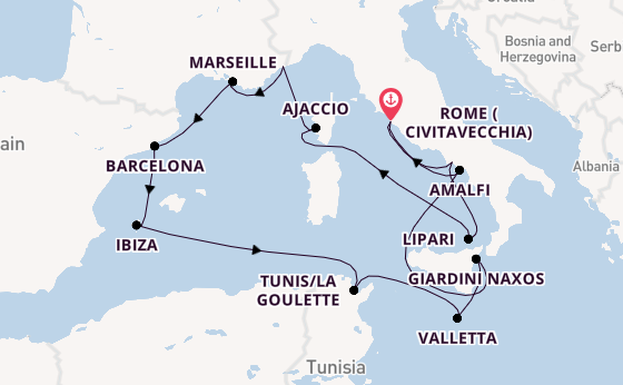 Western Mediterranean from Rome (Civitavecchia), Italy with the EXPLORA I