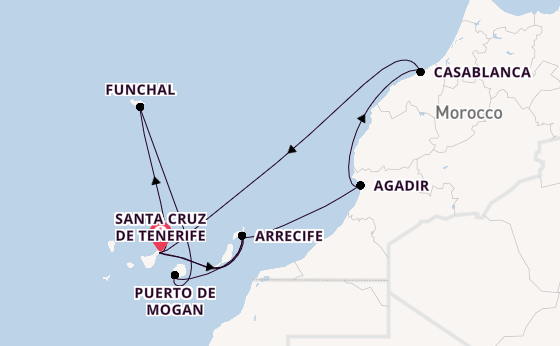 Canary Islands from Santa Cruz de Tenerife, Spain with the Azura