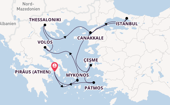 Östliches Mittelmeer ab Piräus (Athen), Griechenland auf der Azamara Onward