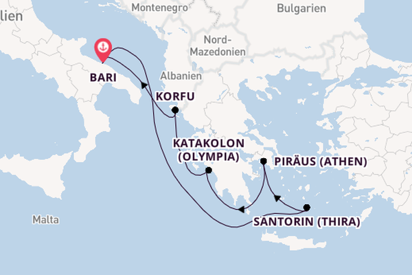 Mittelmeer ab Bari, Italien auf der MSC Orchestra 