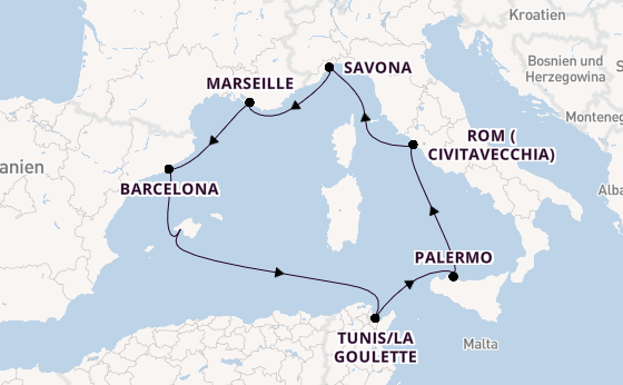 Westliches Mittelmeer ab Palma de Mallorca, Spanien auf der Costa Toscana