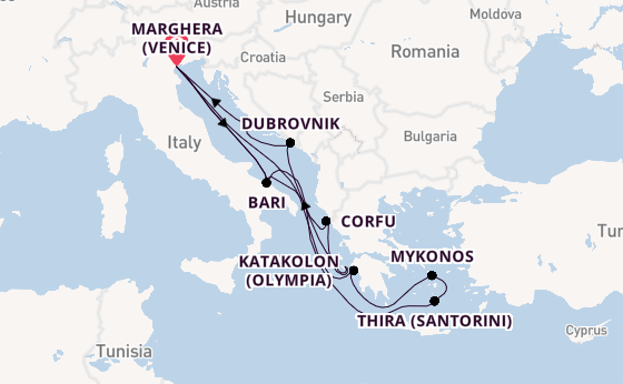 Middellandse Zee vanaf Marghera (Venice) met de Costa Deliziosa