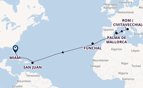 Transatlantik ab Genua, Italien auf der MSC Grandiosa