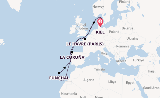 Canarische Eilanden vanaf Kiel, Duitsland met AIDAperla