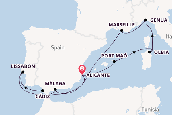 Westelijke Middellandse Zee vanaf Alicante, Spanje met de MSC Opera