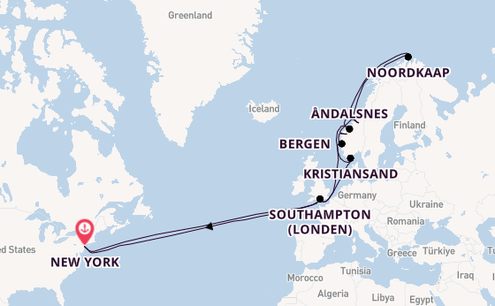 trans-Atlantisch vanaf New York, Verenigde Staten met de Queen Mary 2