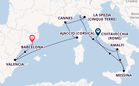 Westelijke Middellandse Zee vanaf Barcelona, Spanje met de Celebrity Constellation