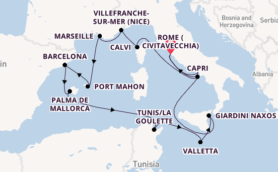 Western Mediterranean from Rome (Civitavecchia), Italy with the EXPLORA I