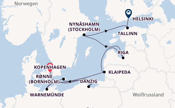 Ostsee ab Kopenhagen, Dänemark auf der Norwegian Jewel