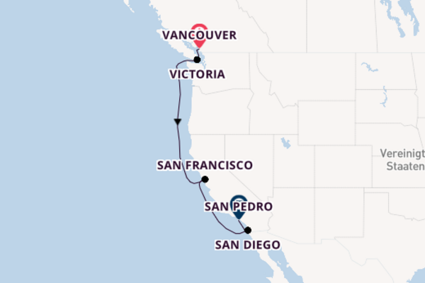 8-tägige Kreuzfahrt von Vancouver nach San Pedro