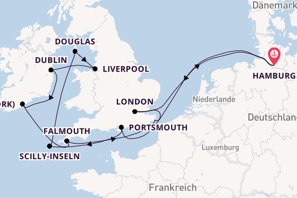 Britische Inseln ab Hamburg, Deutschland auf der MS Hamburg