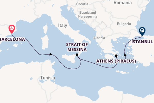 Mediterranean Sea from Barcelona, Spain with the Queen Elizabeth