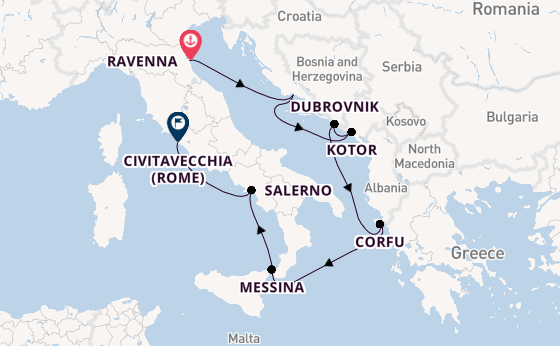 Middellandse Zee vanaf Ravenna, Italië met de Norwegian Gem